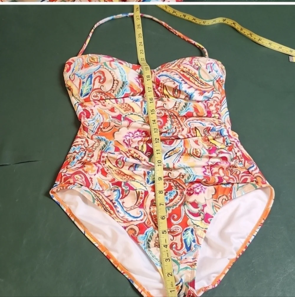 LAUREN RALPH LAUREN Sunrise Paisley Ruched Halter One-Piece Swimsyit Size 10